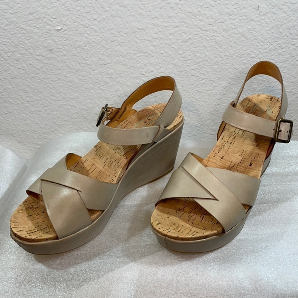 KORK-EASE Ava Platform Wedge Sandals Size 11Tan Leather Straps Open